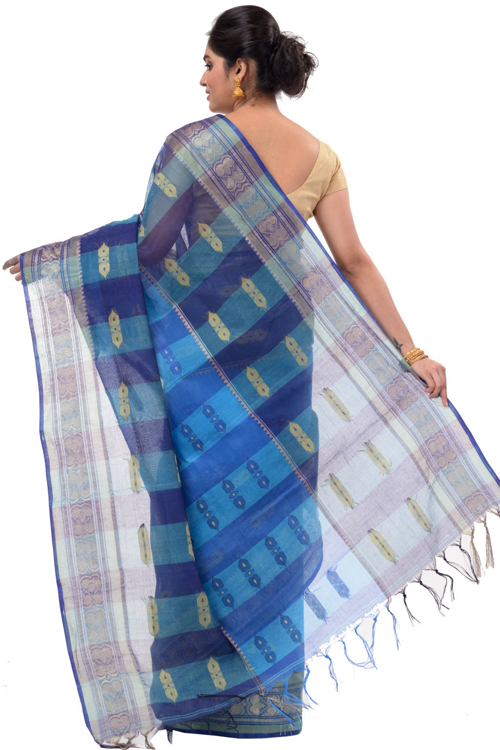 Blue Pure Cotton Raj Nandi Desigine Tant Saree (754)